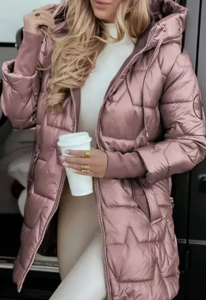 Elegant Winter Hooded Down Jacket Cardigan Coat